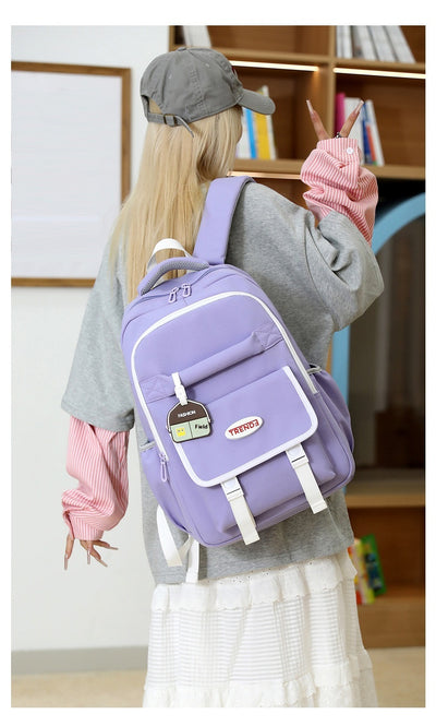 Mochila Escolar Niña Estilo Preppy Multicolor Ligera Doble Compartimento - Image 14