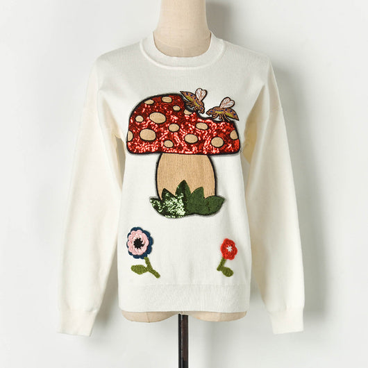 Suéter Tejido con Abeja y Champiñón de Lentejuelas - Image 6