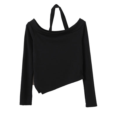 Blusa Otoñal de Manga Larga con Cuello Halter y Suéter Tejido en Hombros - Image 2
