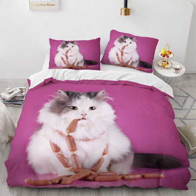 Juego de Cama Blanco con Diseño de Gato Adorable para Dormitorio de Chicas - Image 12