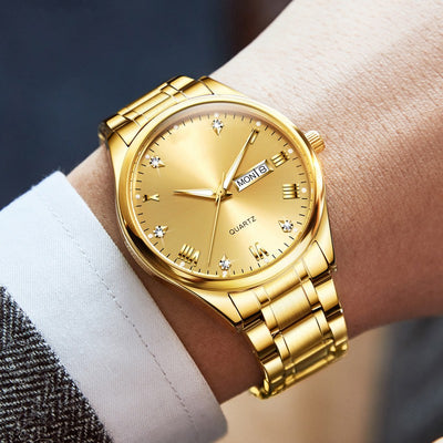 Reloj de Negocios Tuhao Gold Diamond con Cuarzo Resistente al Agua y Esfera Luminosa - Image 6
