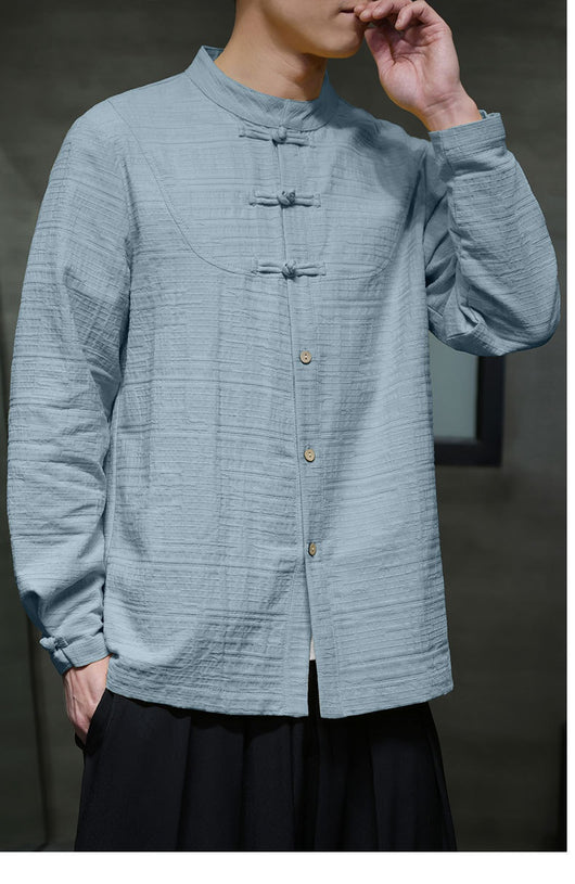 Camisa Retro Tang Chino - Algodón y Lino con Cierre Tradicional para Hombre - Image 14