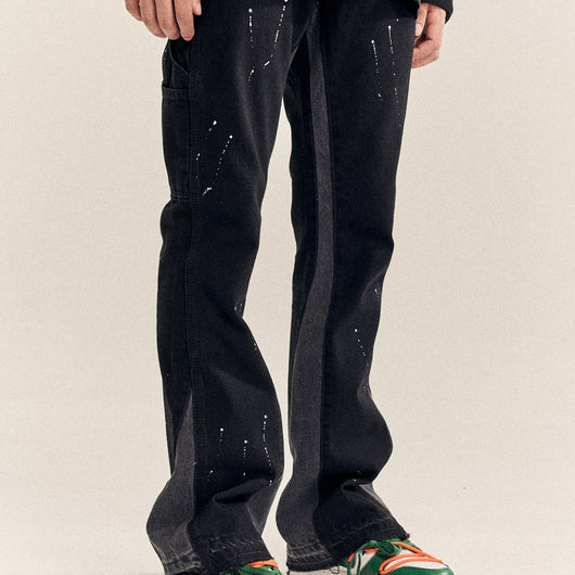 Pantalones Acampanados Hombre Deconstruidos con Detalles de Costura Splash Ink