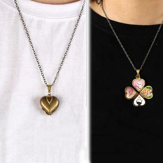 Collar Colgante Trébol de Cuatro Hojas Retro en Cobre Puro con Lazo Tridimensional