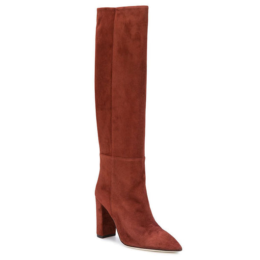 Botas Altas Café con Tacón Grueso y Punta Afilada