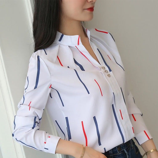 Camisa de Rayas Salvaje Temperamento de Manga Larga - Image 11