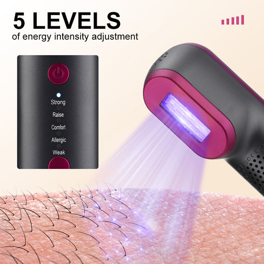 Black and pink IPL laser hair removal device kit with power adapter, safety glasses, razor, and manual. - Image 3