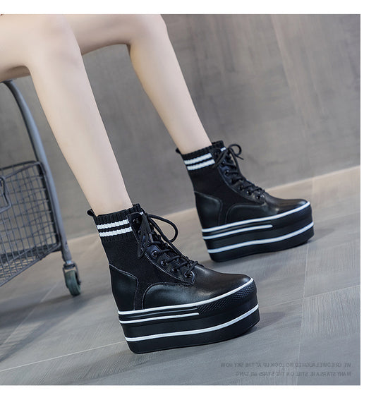 Botas Martin de Cuero con Calcetines Integrados y Aumento de Altura para Mujer