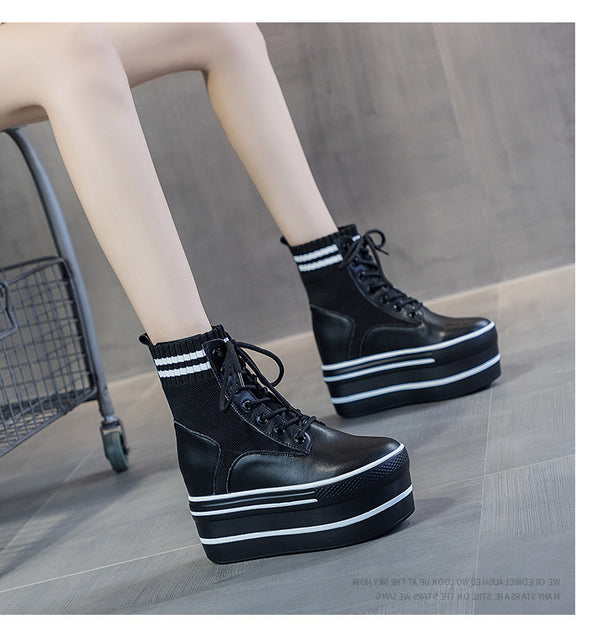 Botas Martin de Cuero con Calcetines Integrados y Aumento de Altura para Mujer