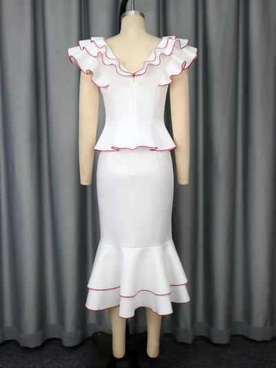 Conjunto Elegante: Blusa con Volantes y Falda Ajustada Efecto Sirena - Image 10