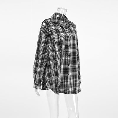 Camisa Cuadriculada Retro Negro y Blanco con Cristales Adhesivos Fashion - Image 12