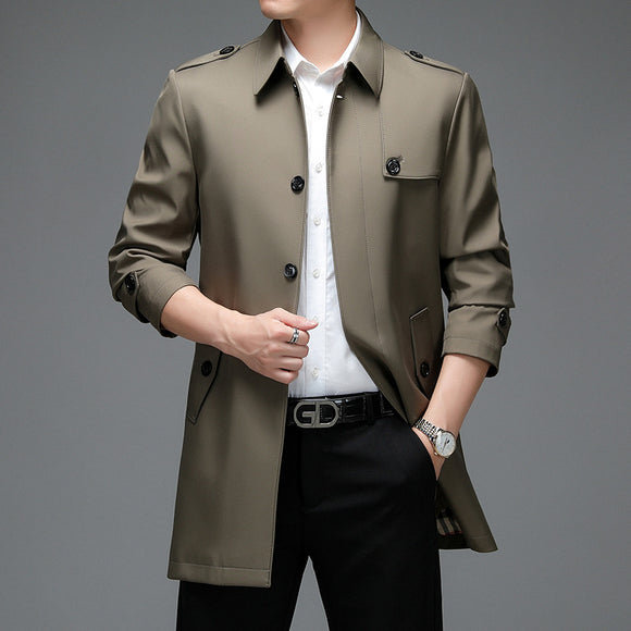 Abrigo Tipo Gabardina Casual Largo para Hombre