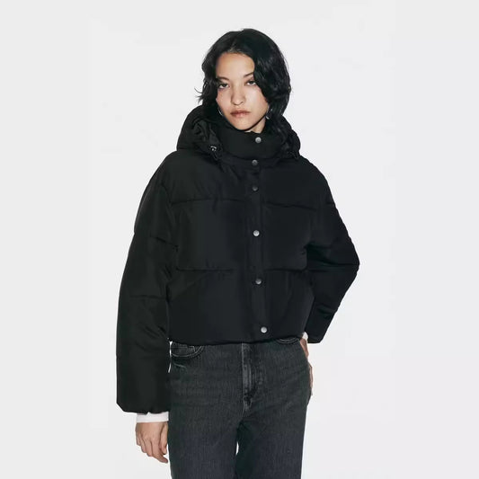 Chaqueta Acolchada Suelta con Cuello Parado - Algodón Premium
