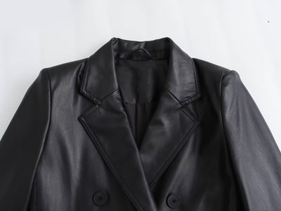 Abrigo de Cuero Sintético Suelto para Mujer - Estilo Casual Otoño Invierno - Image 9