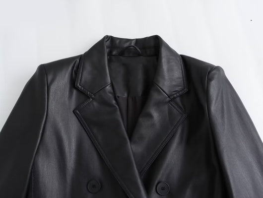 Abrigo de Cuero Sintético Suelto para Mujer - Estilo Casual Otoño Invierno - Image 9