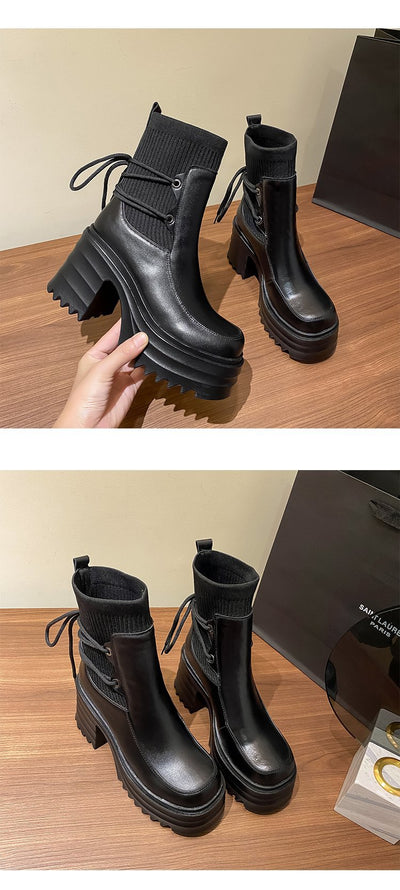 Botas Martin Estilo Británico con Suela Gruesa y Tejido para Mujer - Image 10