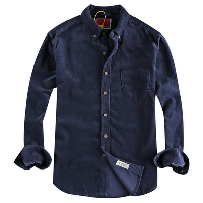 Camisa de Pana Manga Larga Retro con Combinación de Colores para Hombre - Image 6