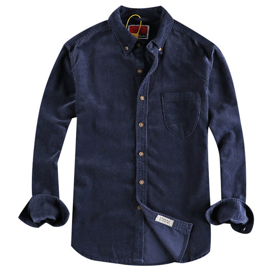 Camisa de Pana Manga Larga Retro con Combinación de Colores para Hombre - Image 6