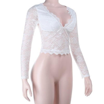 Blusa Elegante de Encaje con Escote en V y Mangas Largas - Image 11