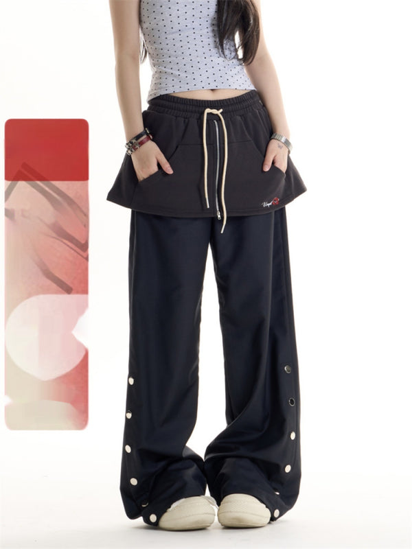 Pantalones Casuales Estilo Retro Americano con Diseño Falda Superpuesta
