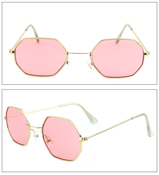 Silver polygonal sunglasses with clear lenses, featuring a thin metal frame and vintage style. - Image 4