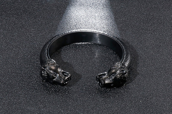 Pulsera de Acero Inoxidable Estilo Punk con Doble León