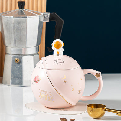 Taza Cerámica Astronauta con Tapa y Cuchara - Diseño Planeta - Image 17
