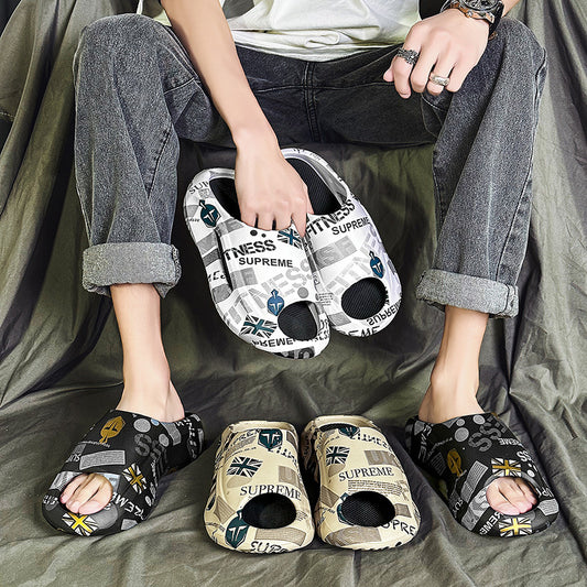 Pantuflas Plataforma Bicolor con Letras Estampadas