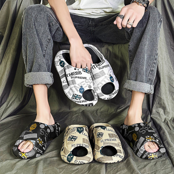 Pantuflas Plataforma Bicolor con Letras Estampadas