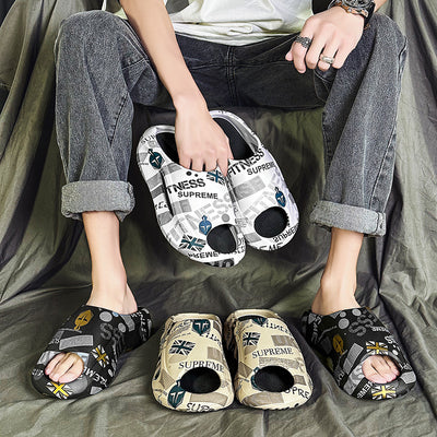 Pantuflas Plataforma Bicolor con Letras Estampadas