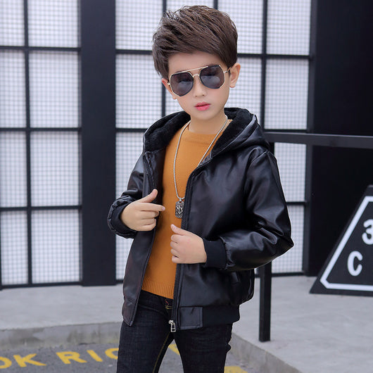 Chaqueta Acolchada con Capucha de Cuero PU para Niños - Image 21