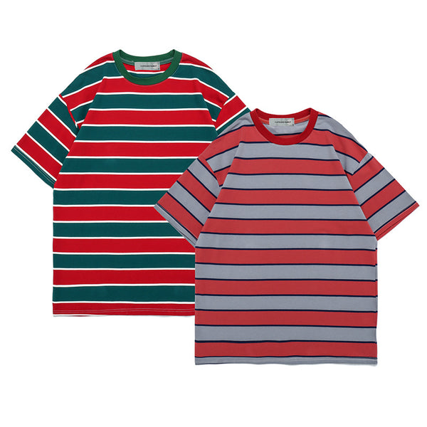 Playera Retro Japonesa a Rayas Oversized Manga Corta