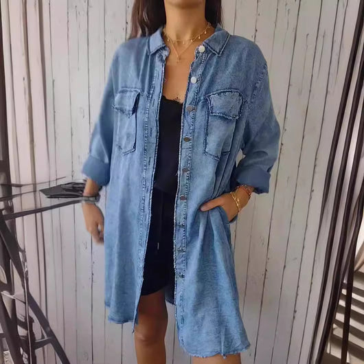 Camisa Chaqueta Casual de Tela Tipo Denim