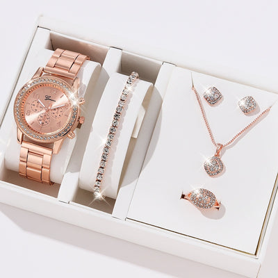 Conjunto de Lujo Combinable con Diamantes y Brillantes Grandes para Mujer - Caja de Cinco Piezas - Image 4