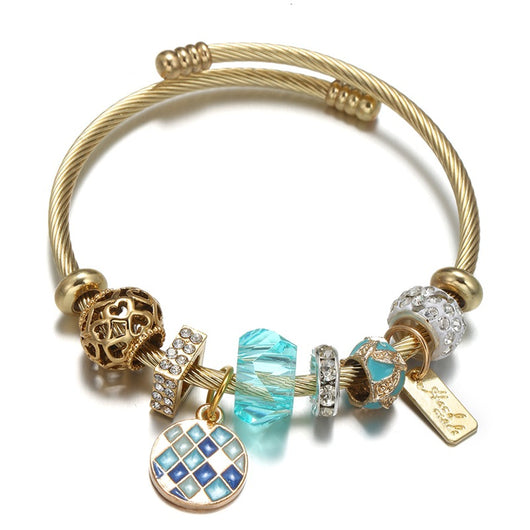 Pulsera de Acero Inoxidable con Dije Floral Mosaico Dorado - Image 25