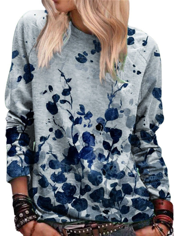 Suéter Casual para Mujer con Estampado Floral Digital de Manga Larga