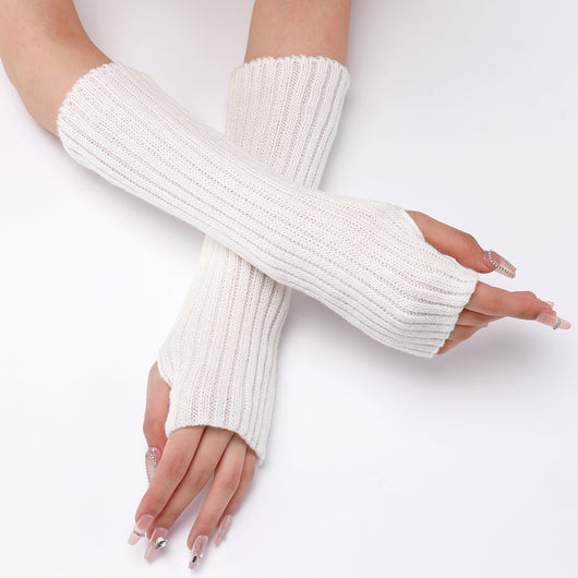 Guantes Largos Rayados de Lana para Otoño e Invierno - Mangas Calentadoras sin Dedos - Image 2