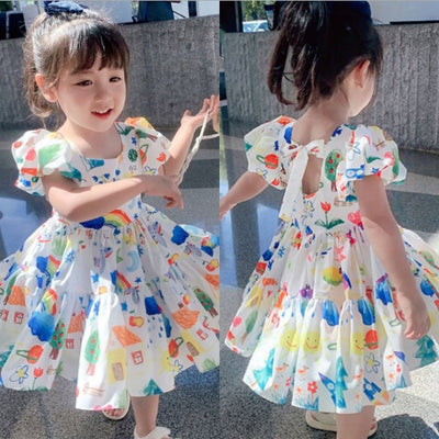 Vestido Infantil Estilo Coreano con Mangas Abullonadas y Falda Colorida - Image 8