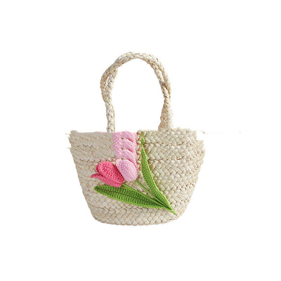 Bolsa de Playa Tulipanes Costeros con Asa de Paja - Image 4