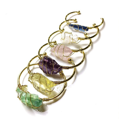 Pulsera de Cristal Natural en Bruto con Alambre Dorado - Image 11