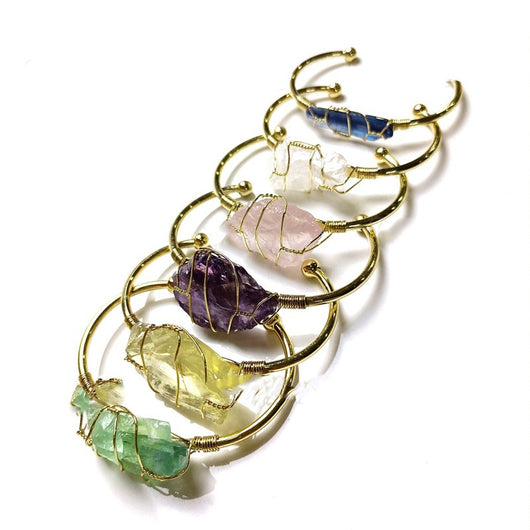 Pulsera de Cristal Natural en Bruto con Alambre Dorado - Image 11