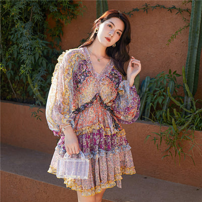 Vestido Largo Floral con Cintura Ajustada y Mangas Farol - Image 5