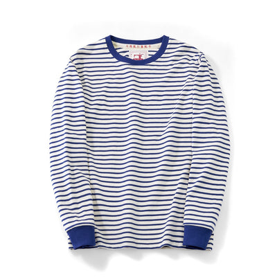 Camiseta Casual de Algodón a Rayas Clásica Cuello Redondo Manga Larga para Hombre - Image 7