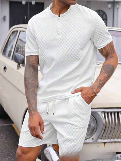 Conjunto Corto de Verano para Hombre con Estampado Jacquard y Cuadros - Image 16
