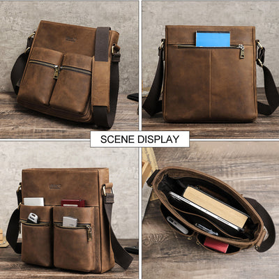 Bolso Bandolera Retro Cuero Crazy Horse Estilo Único para Hombre - Image 9