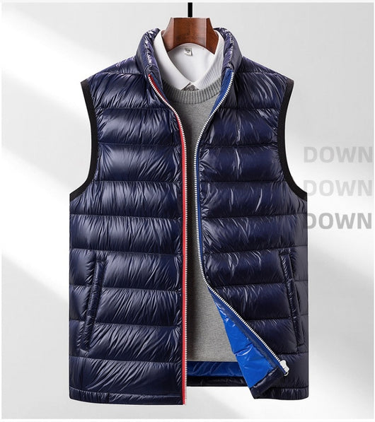 Chaleco Acolchado de Plumas de Ganso para Hombre - Cuello Alto Térmico - Image 8