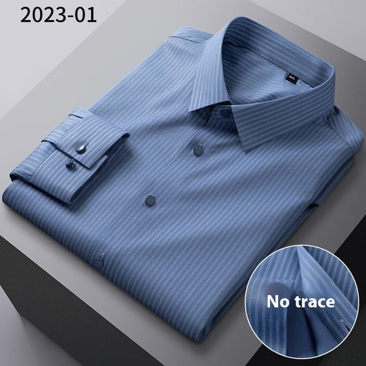 Camisa Manga Larga Rayada de Fibra de Bambú Premium sin Costuras para Hombre - Image 6