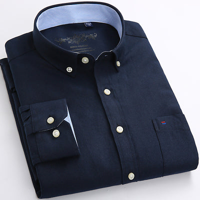 Camisa Oxford de Algodón Casual para Hombre - Manga Larga Color Sólido - Image 14