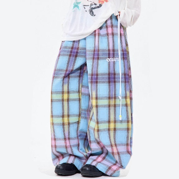 Pantalones Casuales Rectos con Patrón Cuadros Degradado Retro