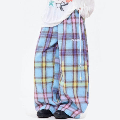 Pantalones Casuales Rectos con Patrón Cuadros Degradado Retro